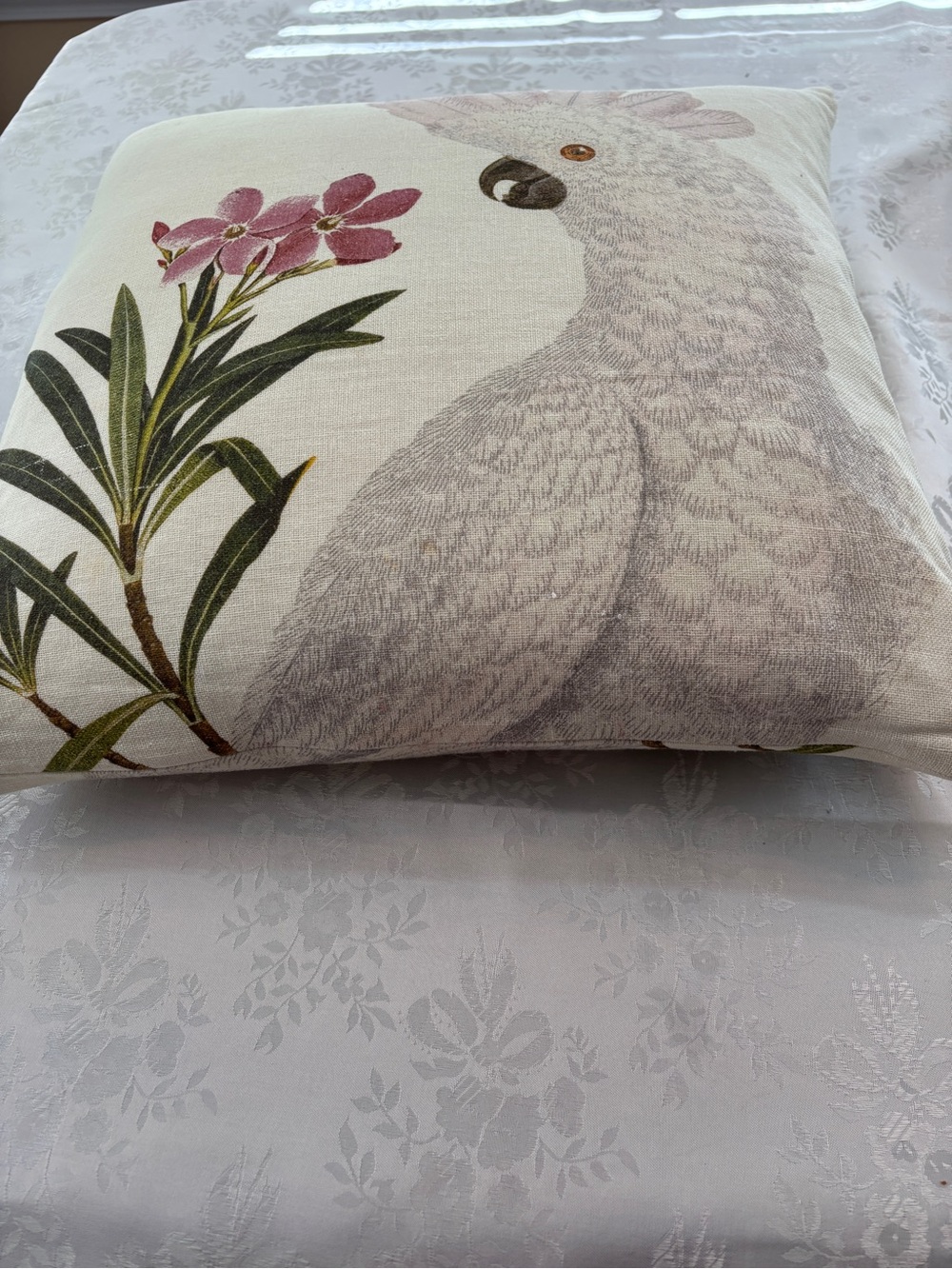 Pottery Barn Cockatoo Pillow in White and Pink